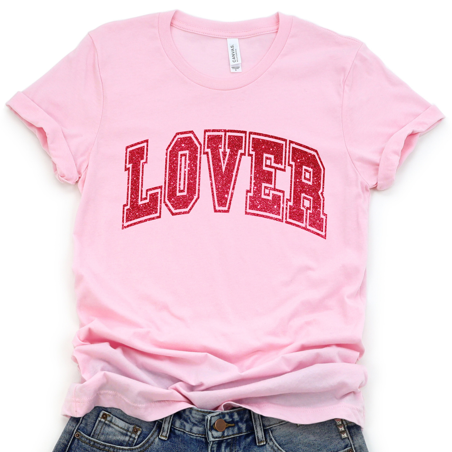 Valentine's Day lover graphic t-shirt, faux glitter