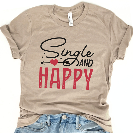 Single and happy women's Valentine's graphic t-shirt