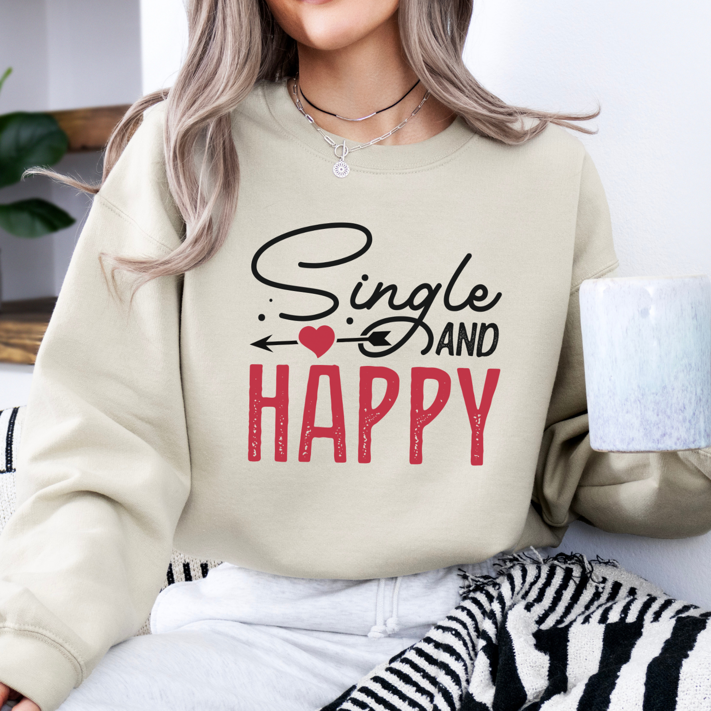 Single and happy Valentine's graphic sweatshirt