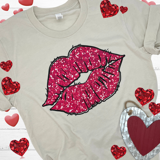 Pucker Up Butter Cup Faux sparkles lip tee