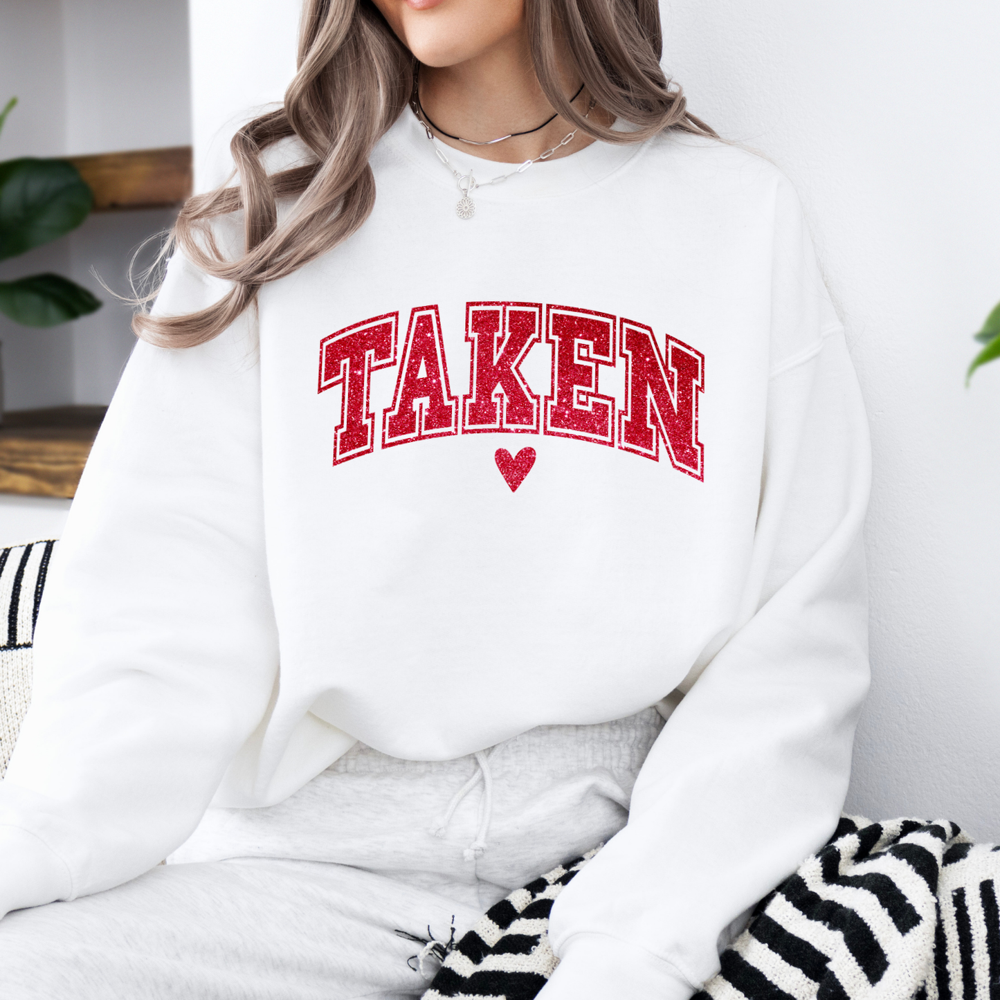 Taken Valentine's faux glitter graphic sweatshirt