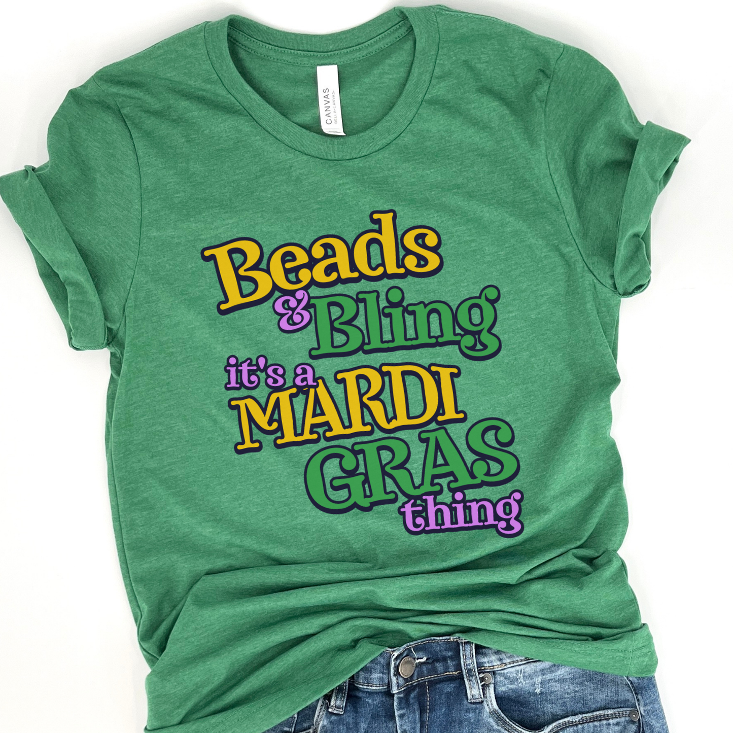 Beads and Bling Mardi Gras women's graphic t-shirt