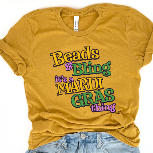 Beads and Bling Mardi Gras women's graphic t-shirt