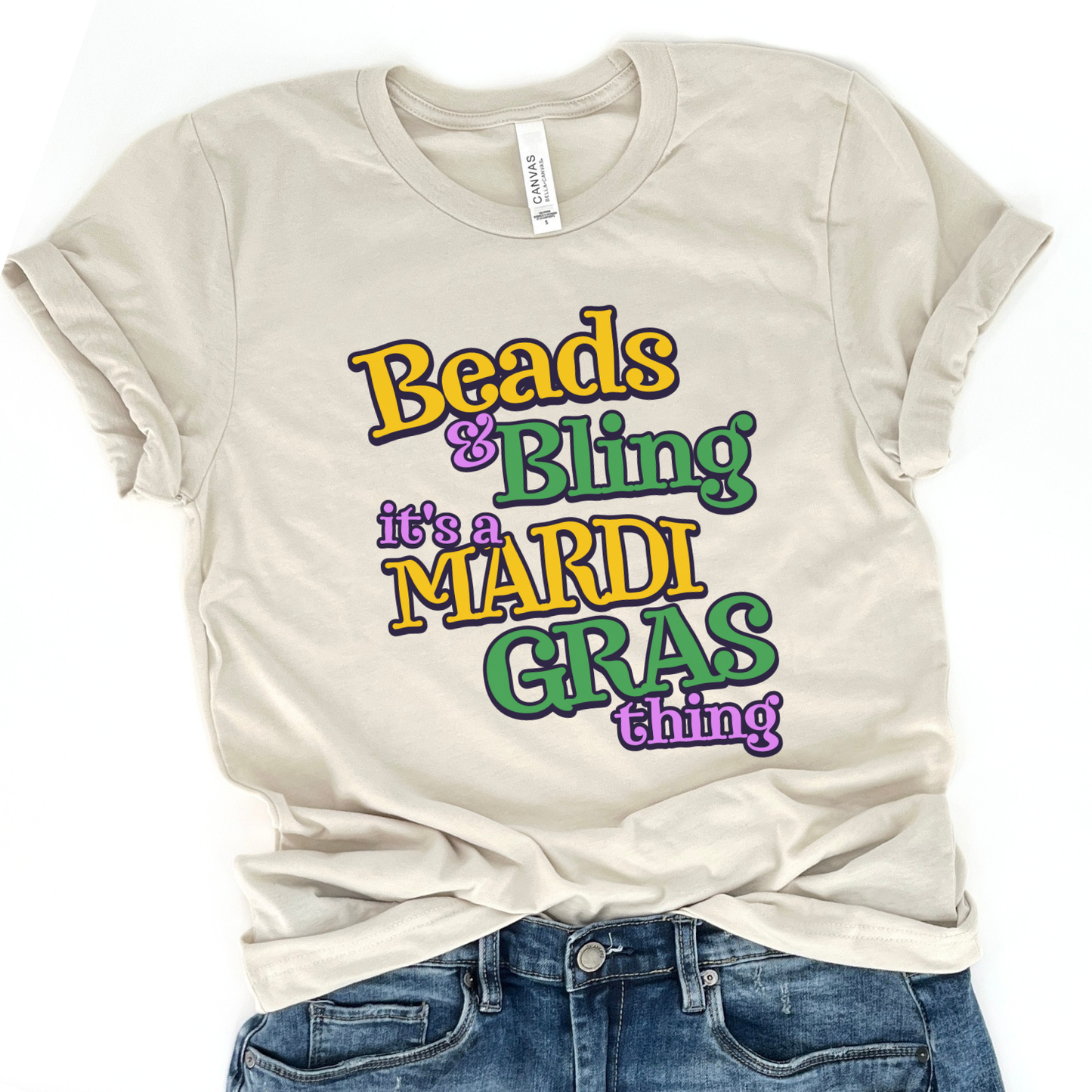 Beads and Bling Mardi Gras women's graphic t-shirt