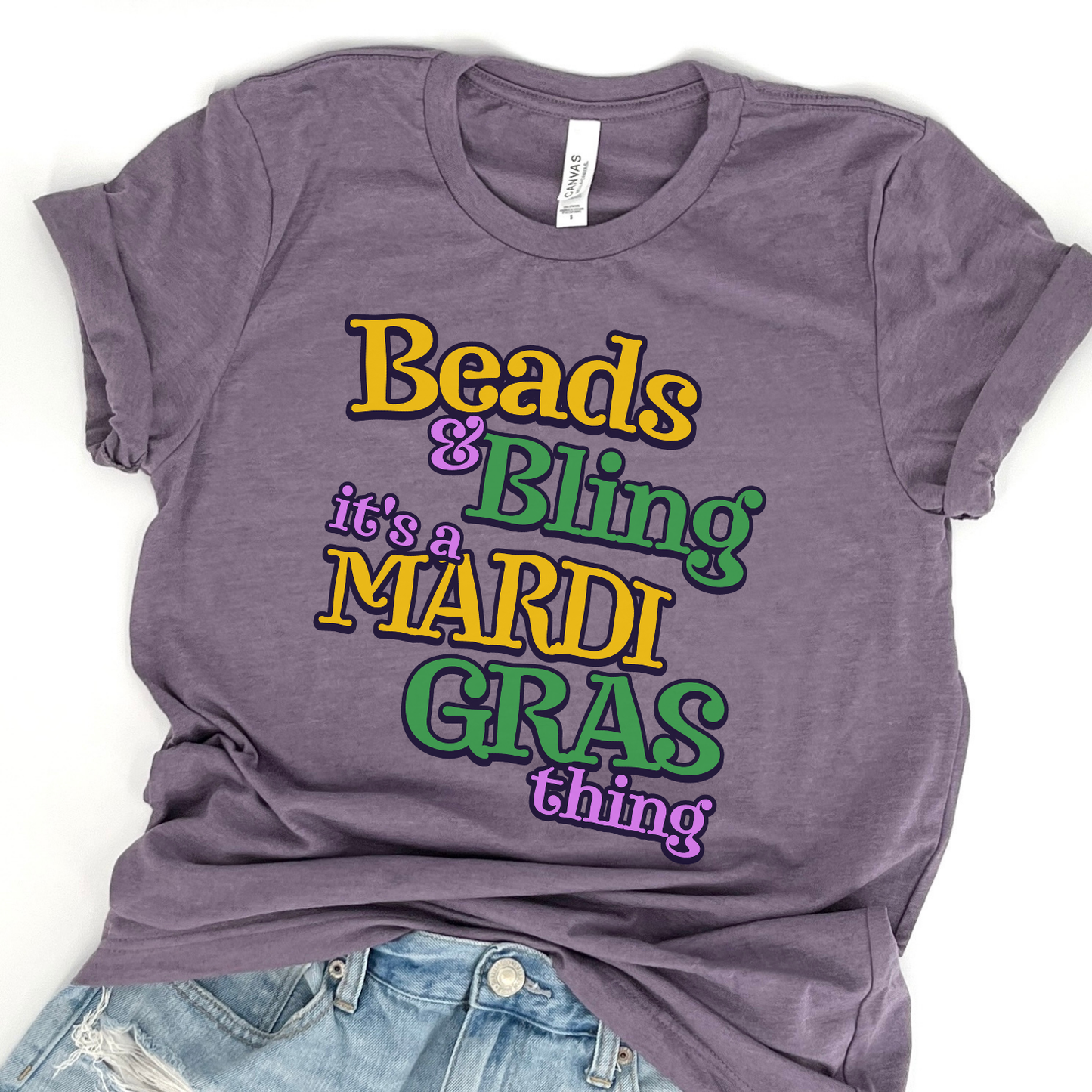 Beads and Bling Mardi Gras women's graphic t-shirt