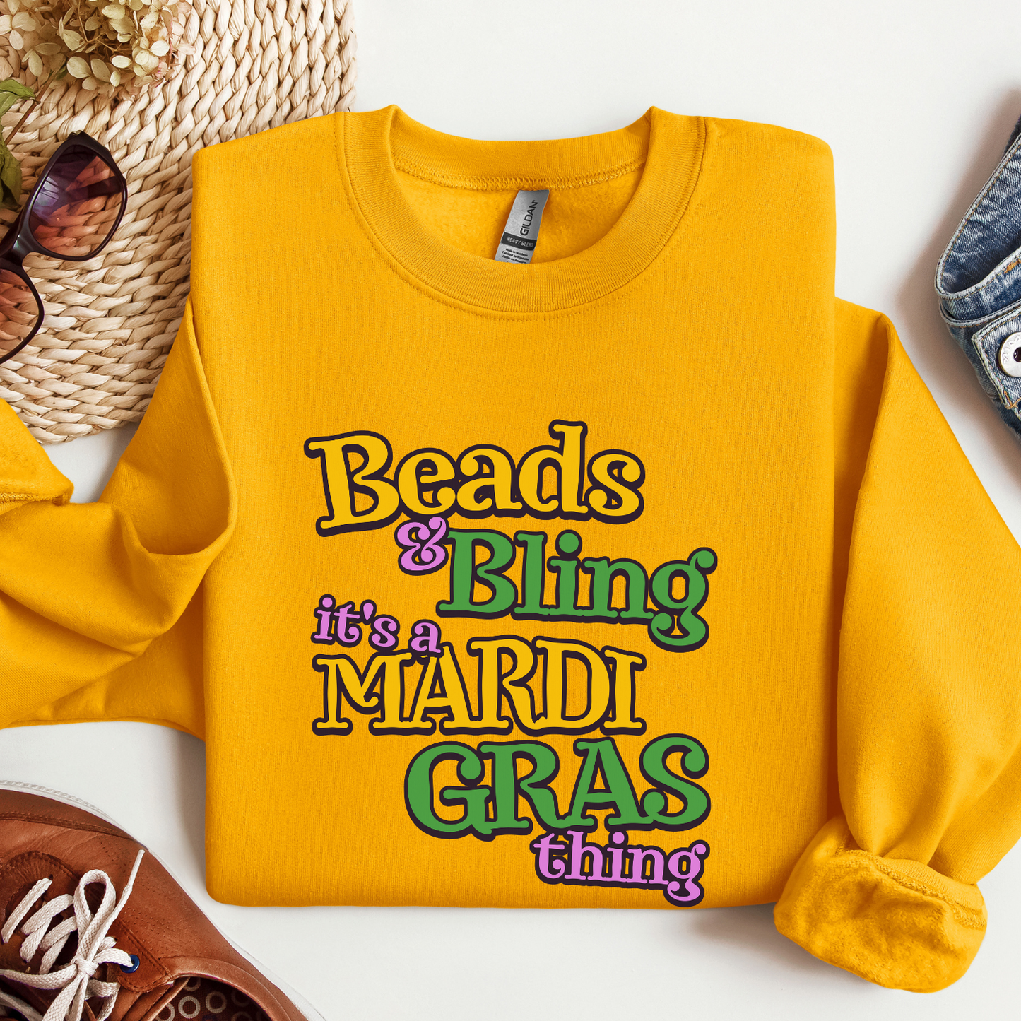 Beads and bling Mardi Gras women's graphic sweatshirt