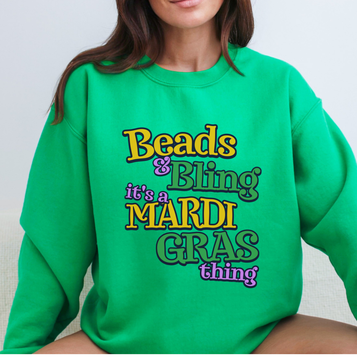 Beads and bling Mardi Gras women's graphic sweatshirt