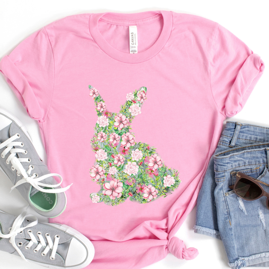 Pastel floral Easter bunny women's graphic t-shirt