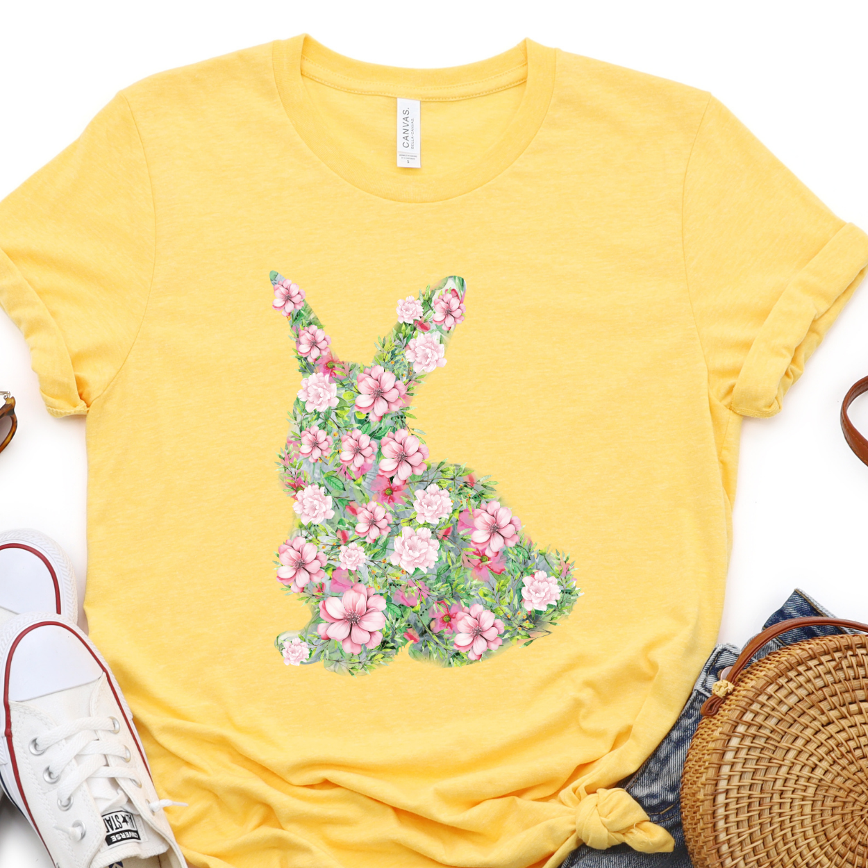 Pastel floral Easter bunny women's graphic t-shirt