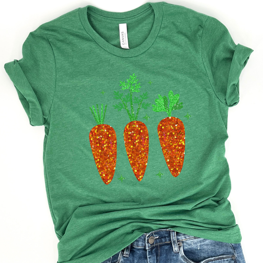 Faux glitter Easter carrots graphic t-shirt