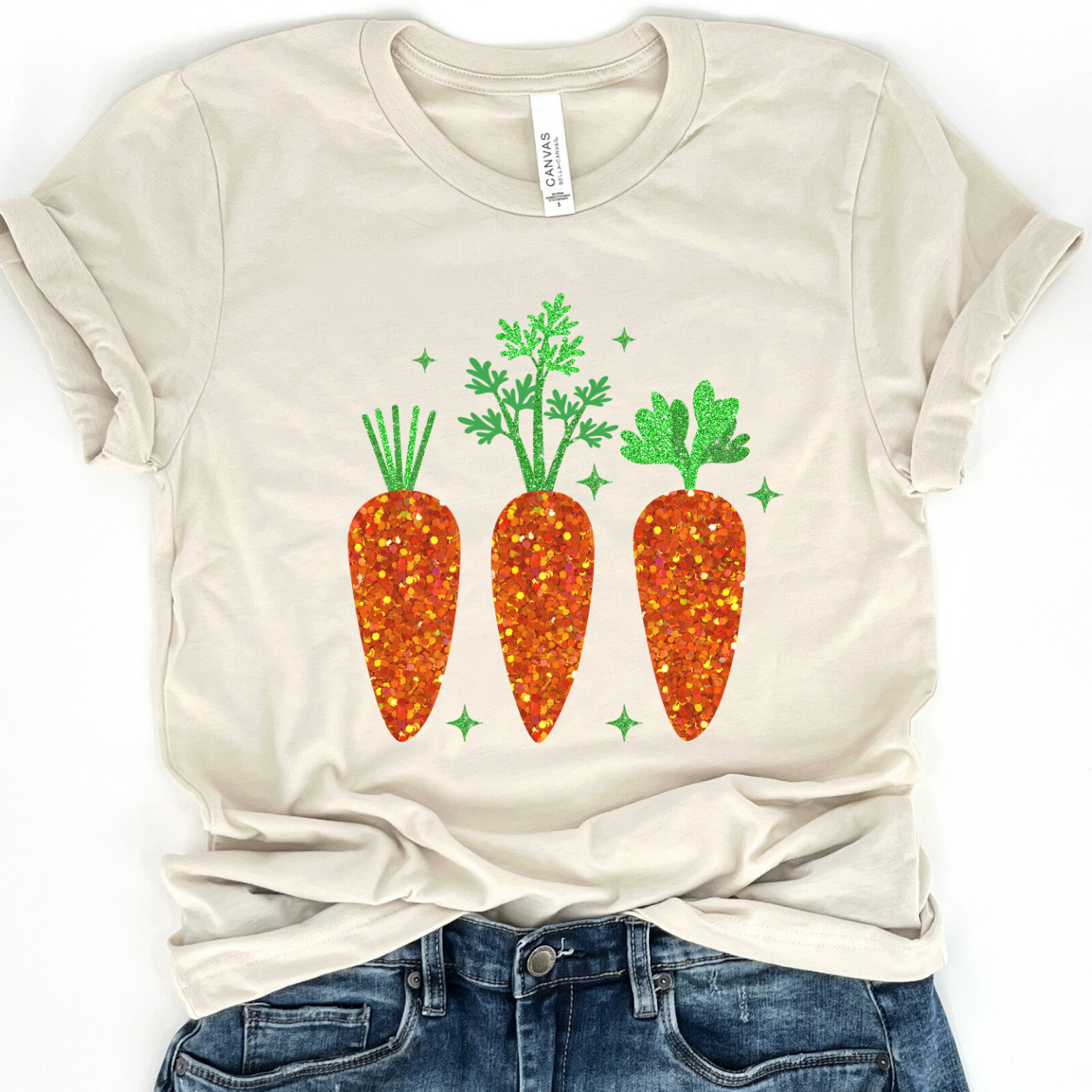 Faux glitter Easter carrots graphic t-shirt