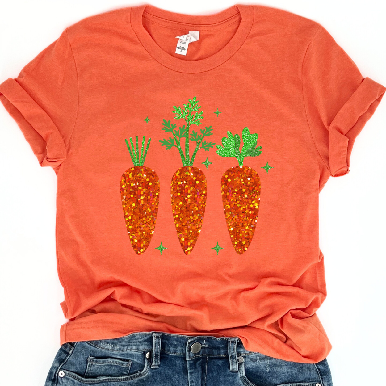 Faux glitter Easter carrots graphic t-shirt