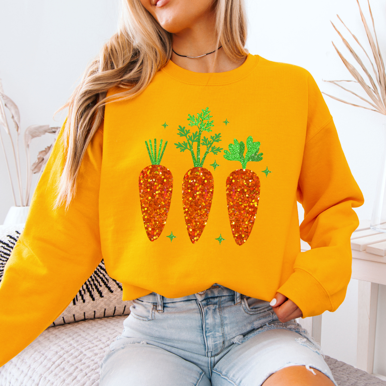 Easter bunny carrots graphic sweatshirt, Faux glitter