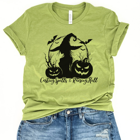 Casting spells & Raising hell halloween t-shirt