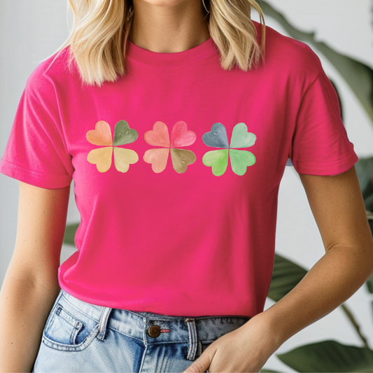 Colorful four leaf clover graphic t-shirt