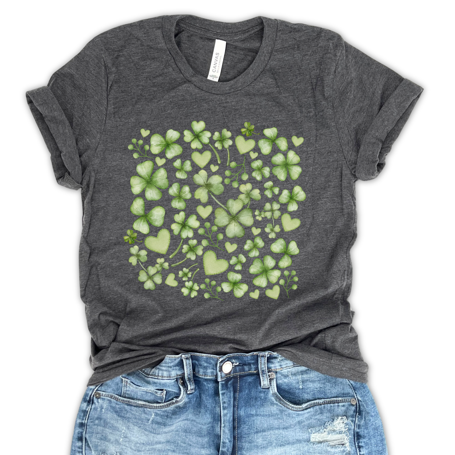 Green clover's St. Patrick day women's floral graphic t-shirt