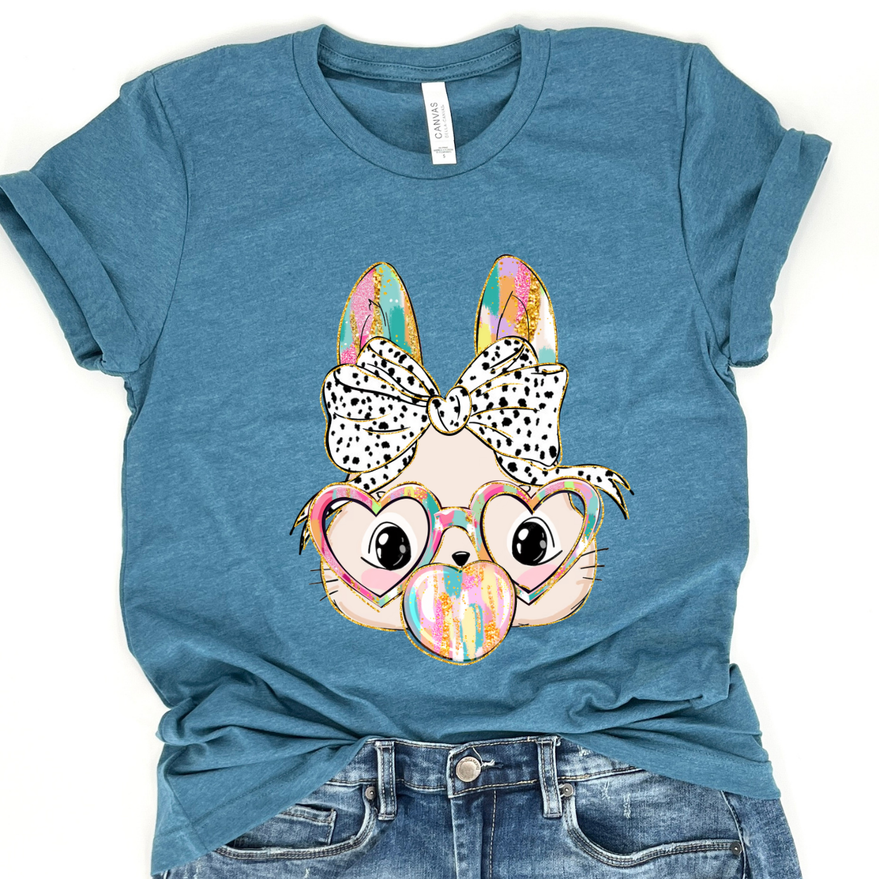 Easter bunny blowing bubbles graphic t-shirt