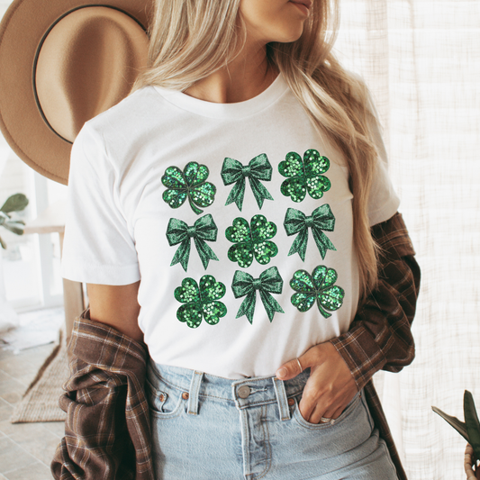 St. Patrick's Day green bow trendy coquette graphic t-shirt