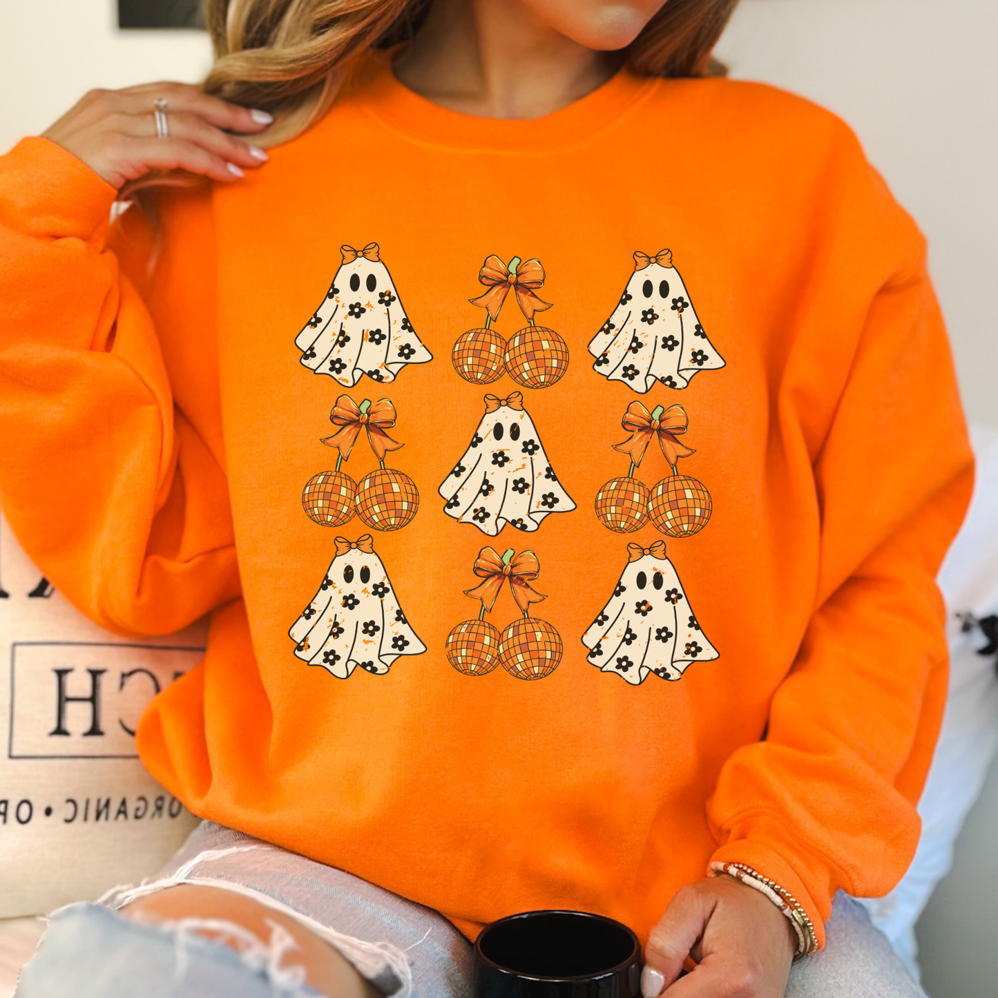 Disco cherries and cute ghost Halloween coquette sweatshirt