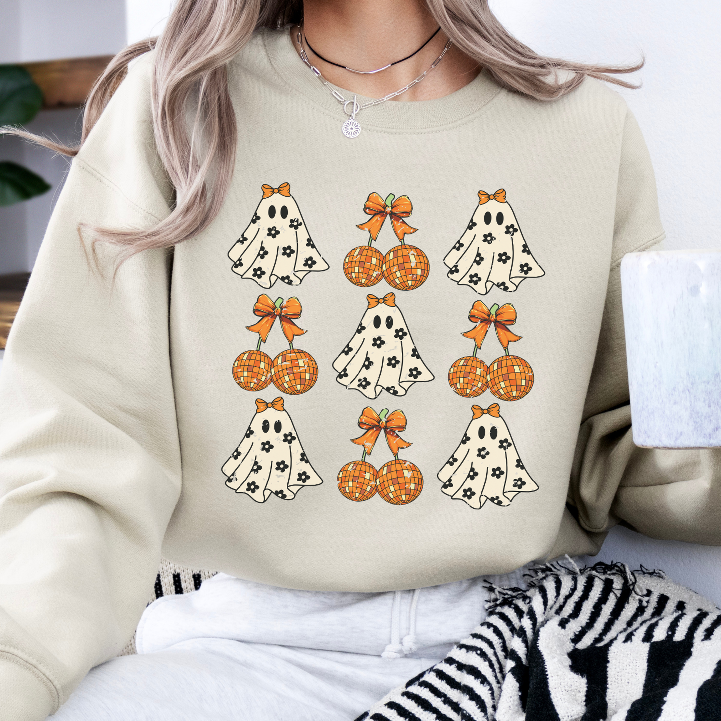 Disco cherries and cute ghost Halloween coquette sweatshirt