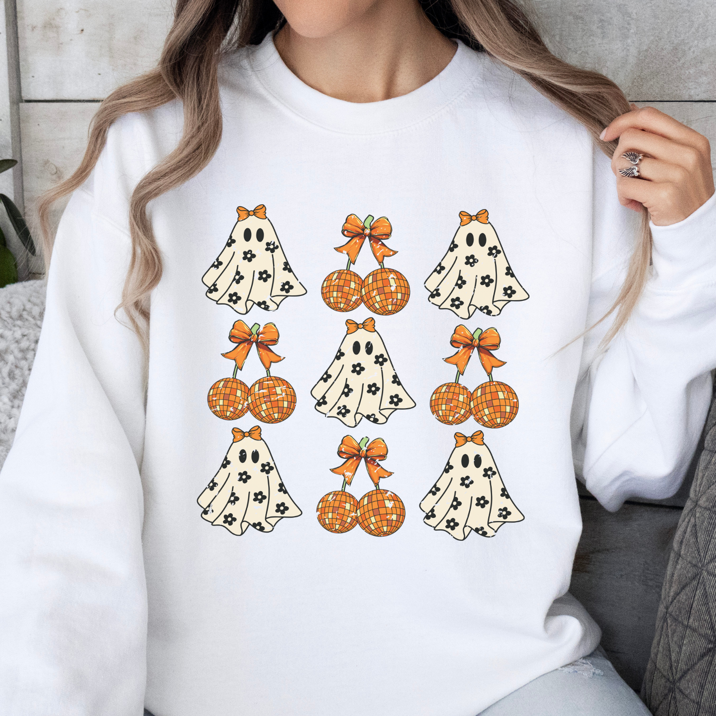 Disco cherries and cute ghost Halloween coquette sweatshirt