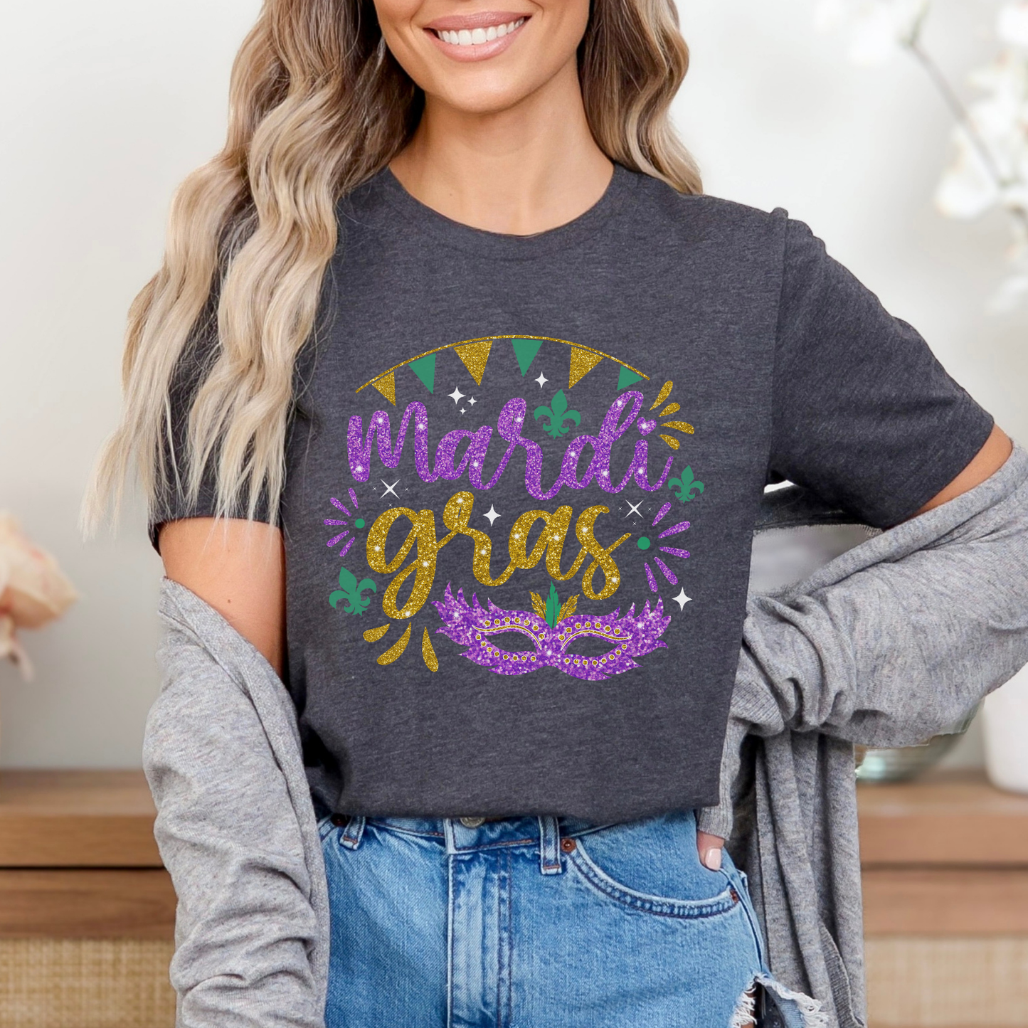 Sparkling Mardi Gras women's graphic t-shirt