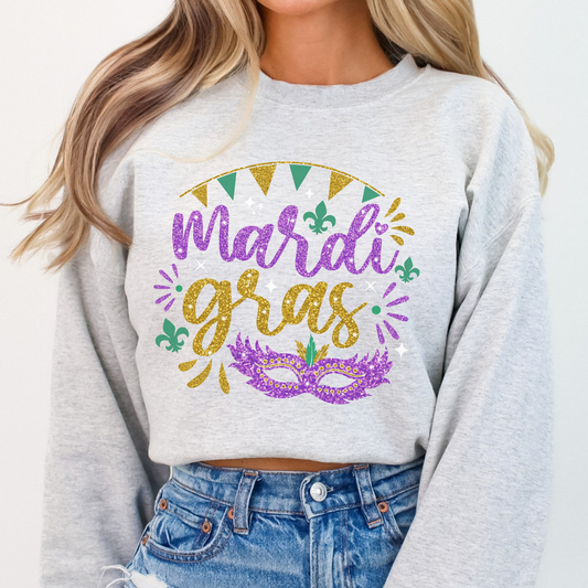 Mardi Gras graphic sweatshirt, Glitter effect