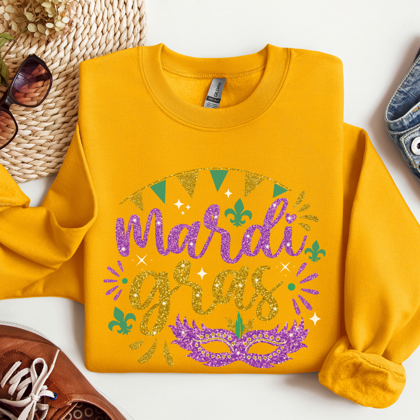 Mardi Gras graphic sweatshirt, Glitter effect