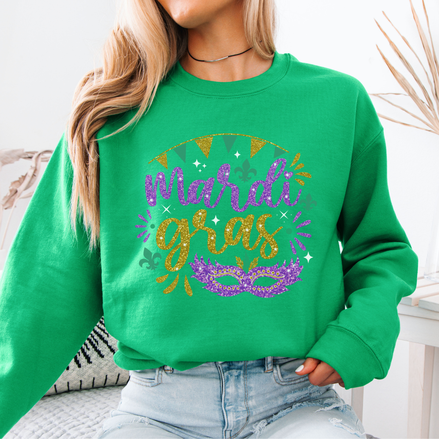 Mardi Gras graphic sweatshirt, Glitter effect