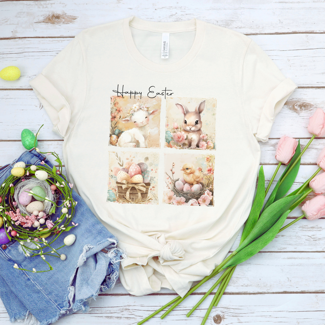 Happy Easter soft pastel women's graphic t-shirt