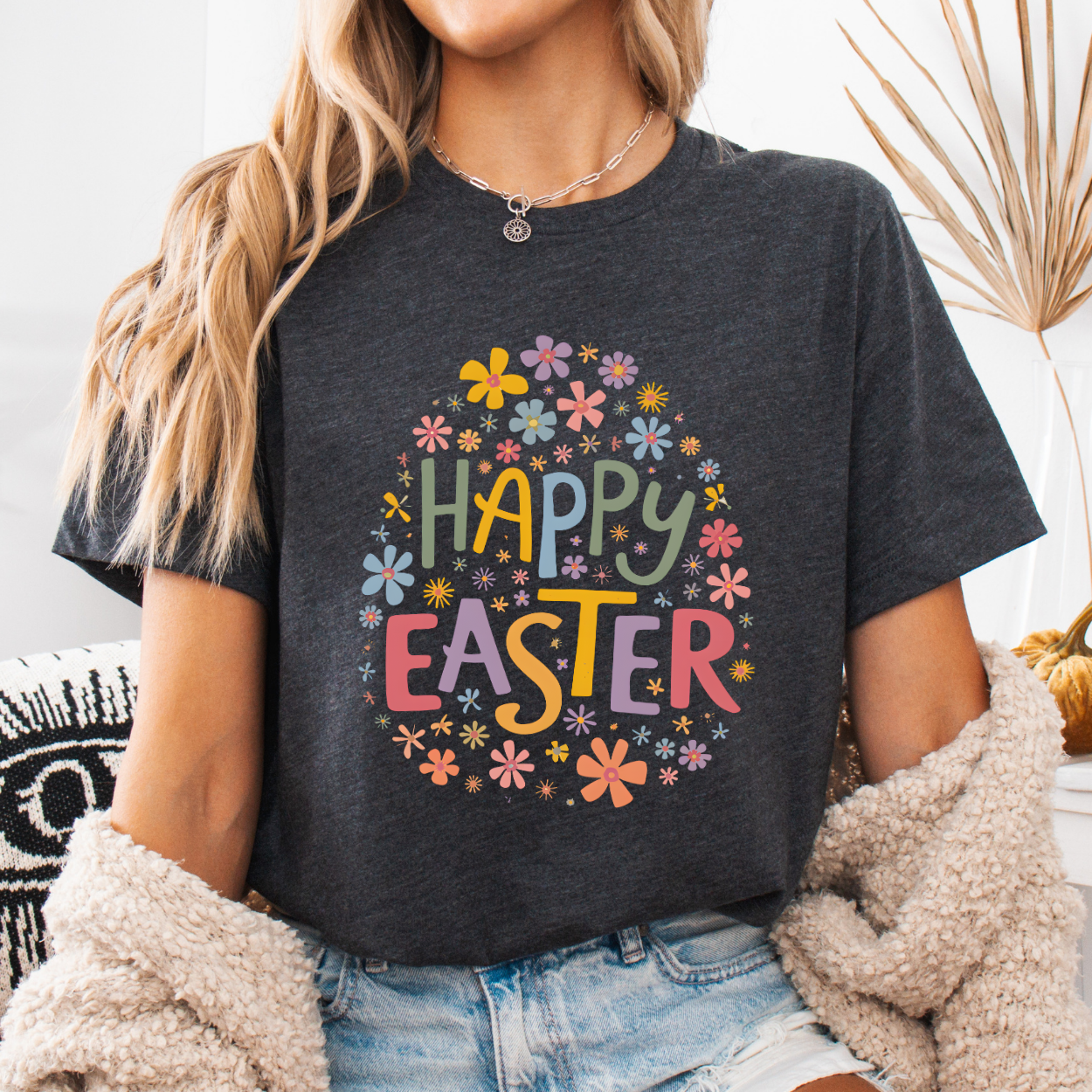 Oversize floral Easter egg graphic t-shirt