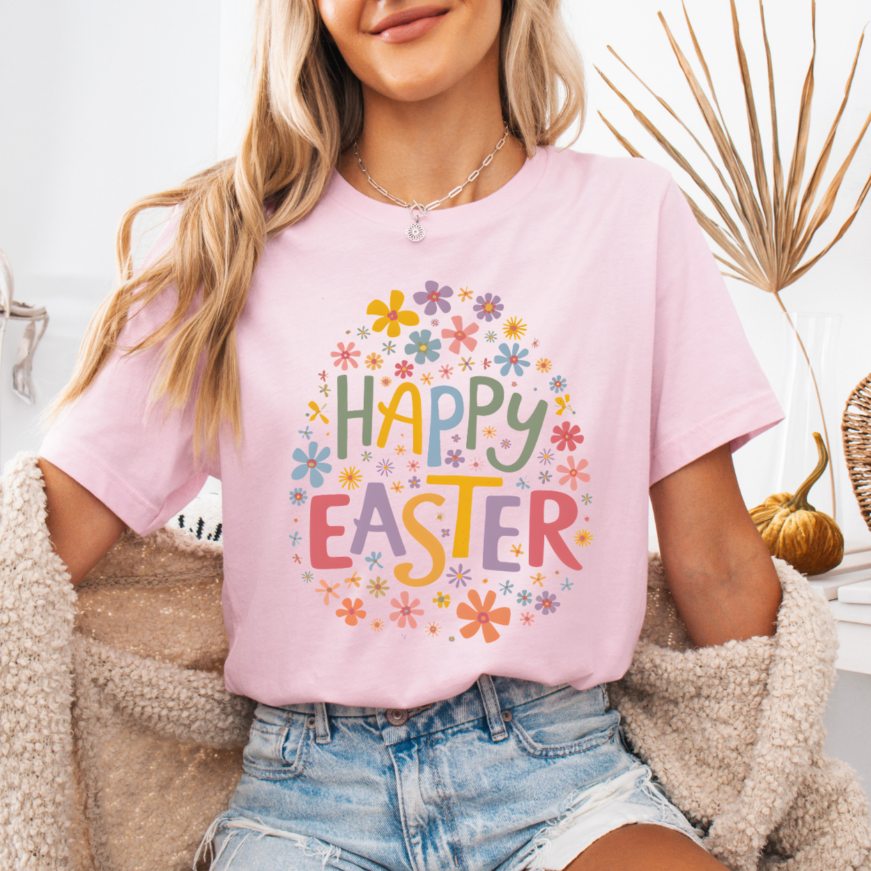 Oversize floral Easter egg graphic t-shirt