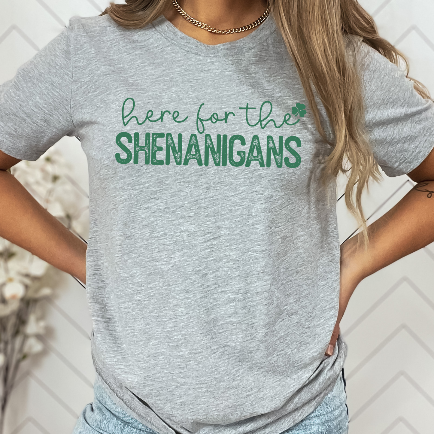 Here for the Shenanigans Funny St. Patrick's Day graphic t-shirt