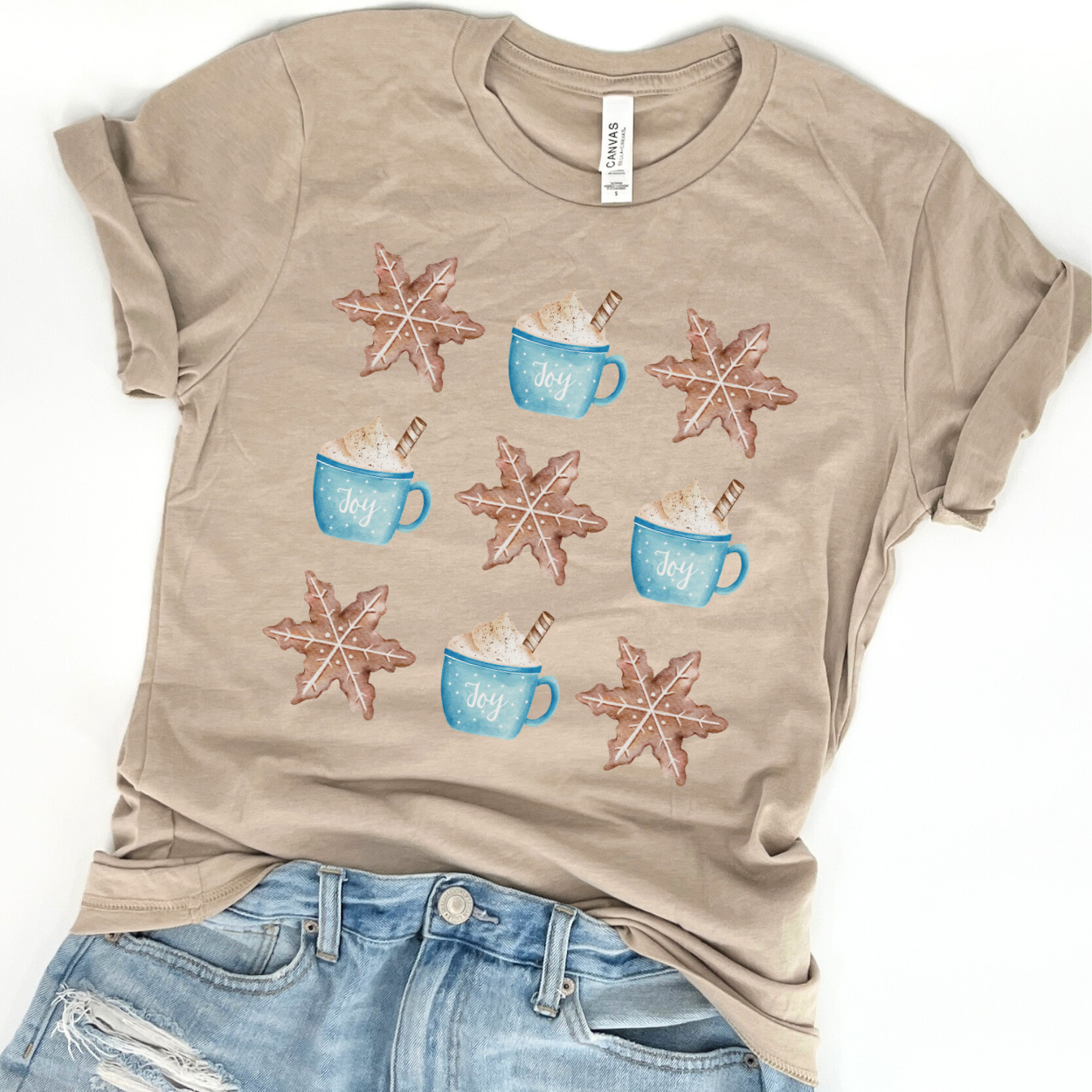 Hot cocoa and gingerbread cookie coquette Christmas t-shirt