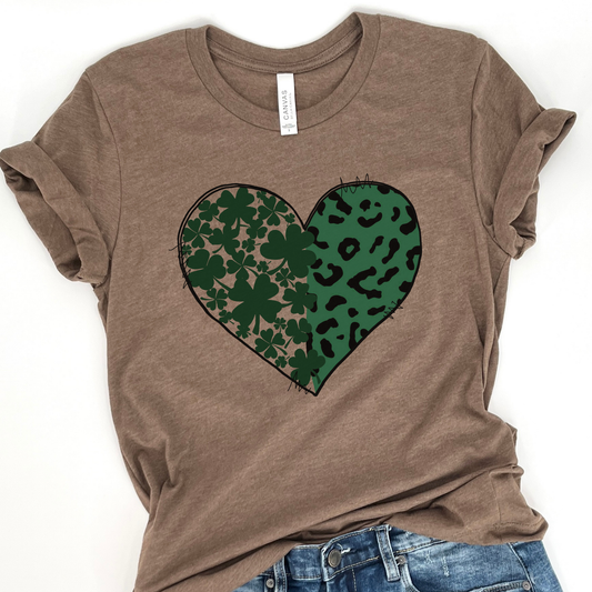 St. Patrick's Day Leopard heart graphic t-shirt