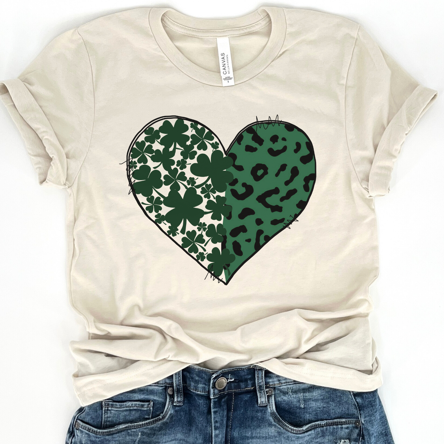 St. Patrick's Day Leopard heart graphic t-shirt