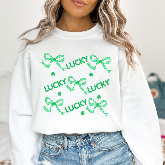 St. Patrick's Day lucky with coquette bows sweatshirt