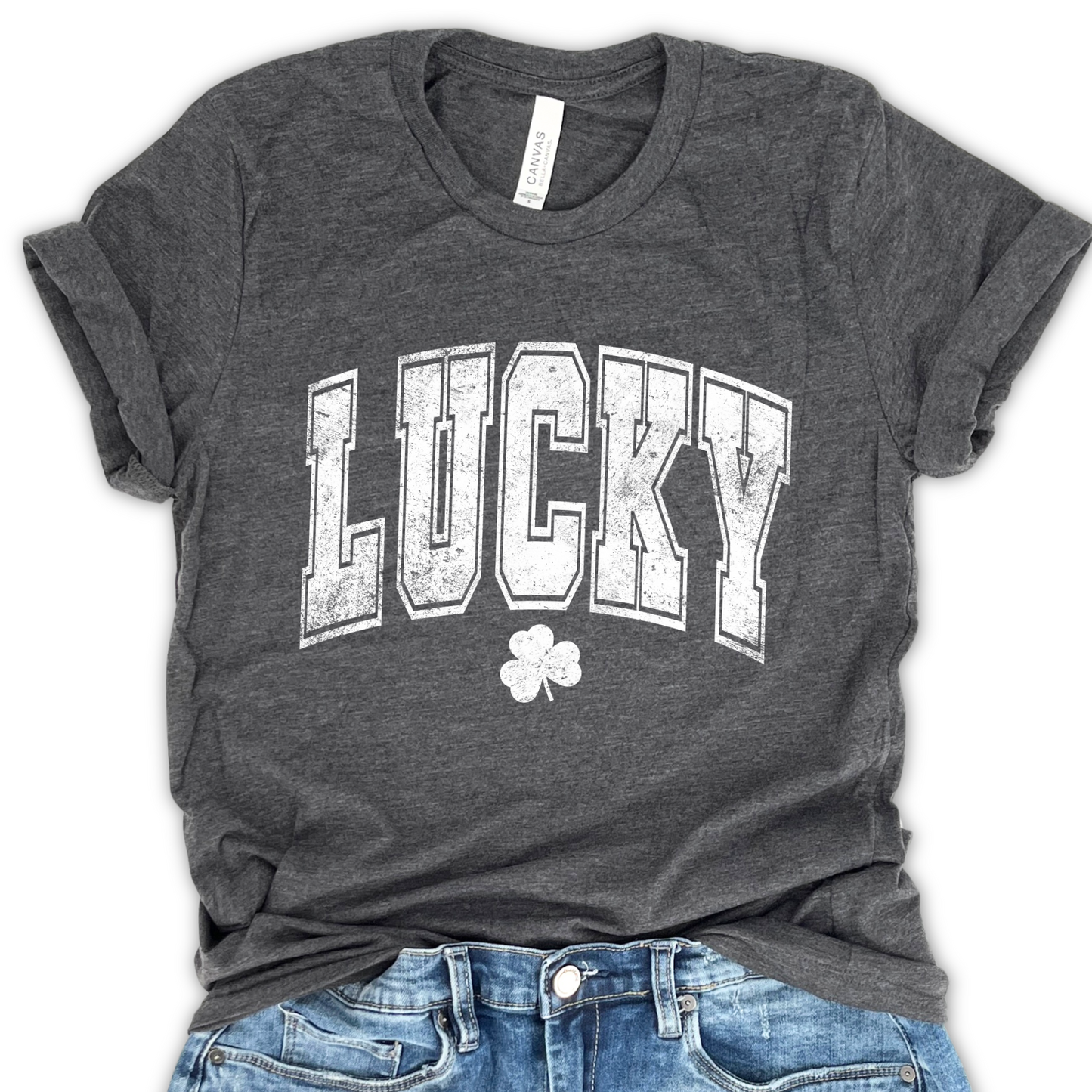 Distressed lucky St. Patrick's Day graphic t-shirt