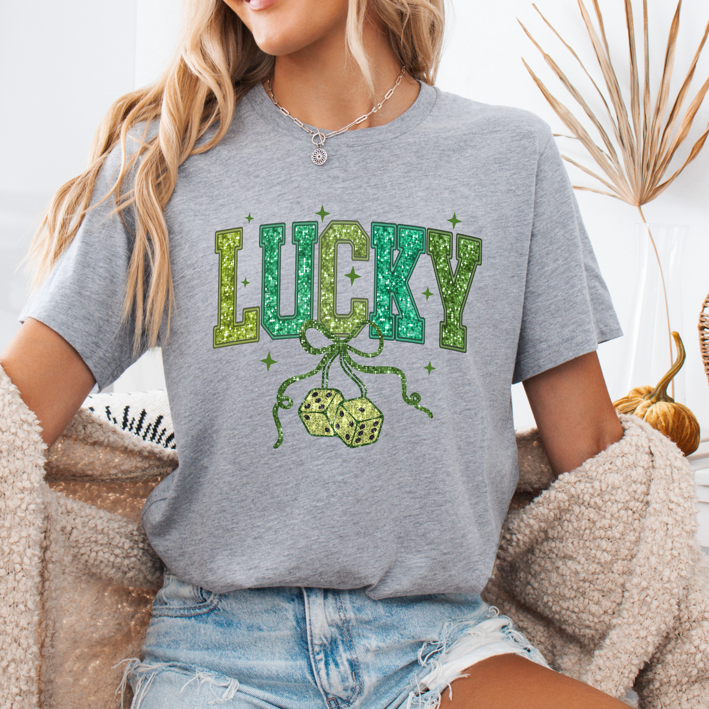 St. Patrick's Day lucky dice graphic t-shirt, Faux glitter