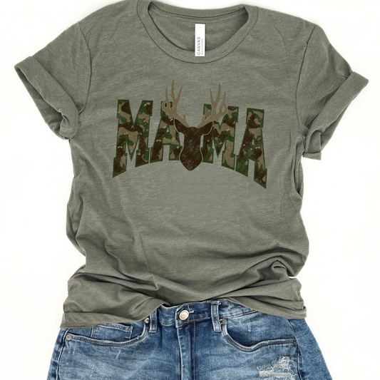 Mama camouflage buck hunting t-shirt