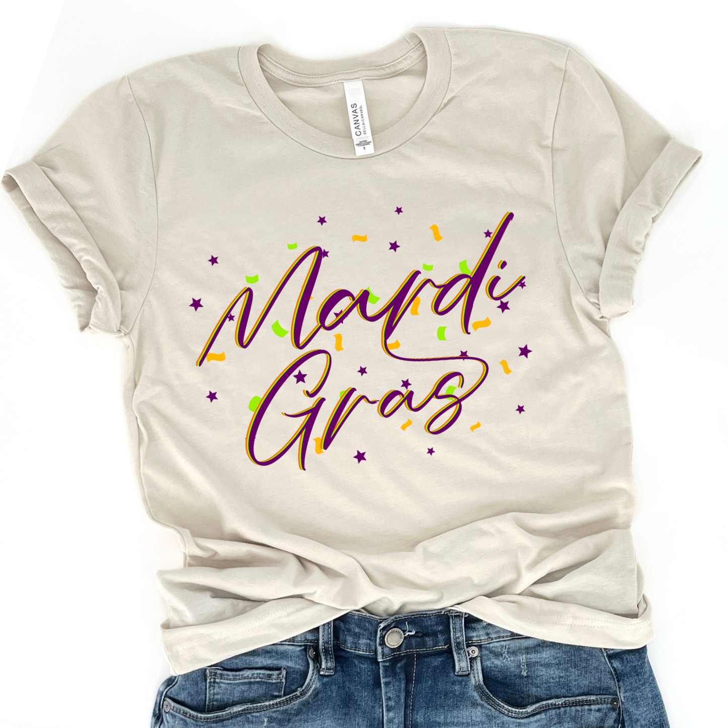 Mardi Gras confetti women's graphic t-shirt