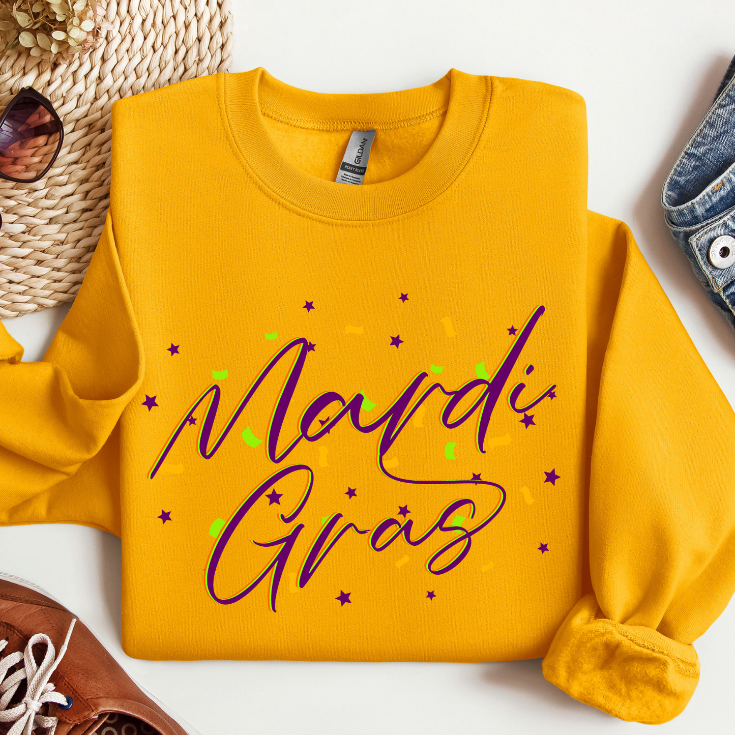 Mardi Gras confetti graphic sweatshirt