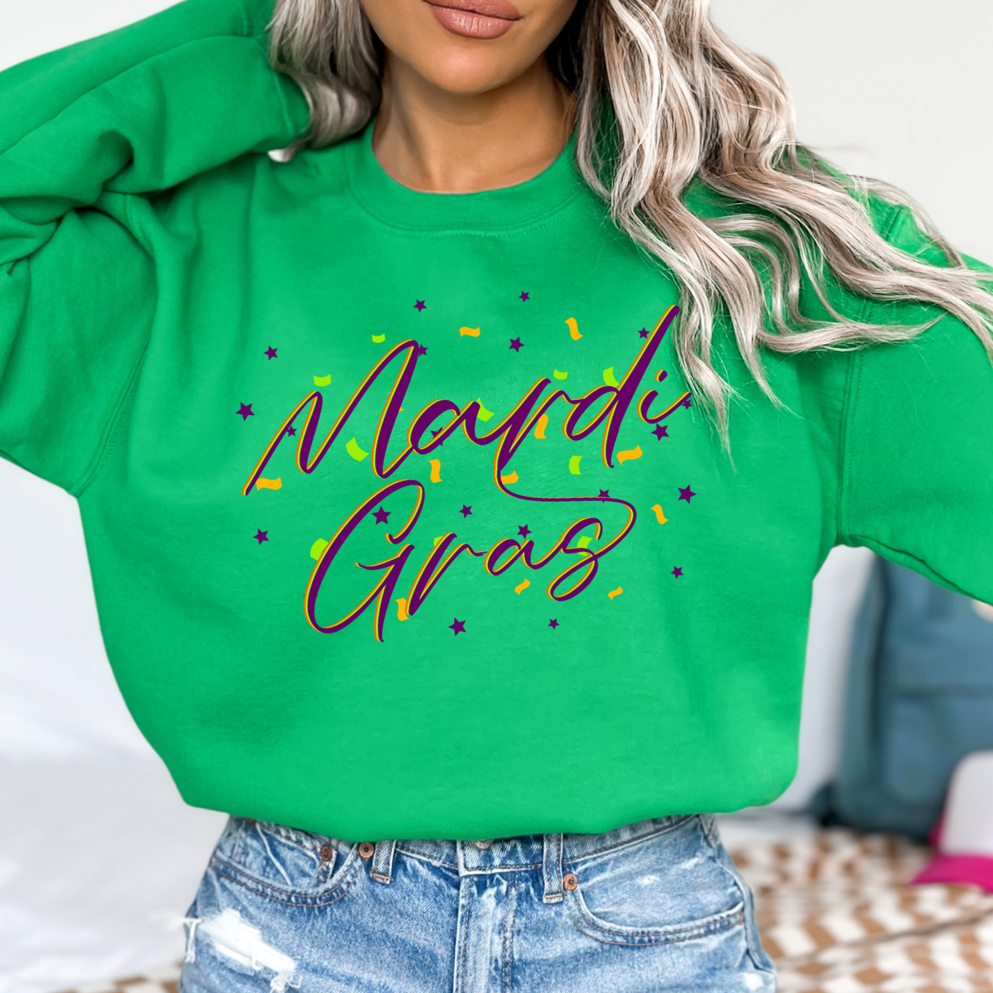 Mardi Gras confetti graphic sweatshirt