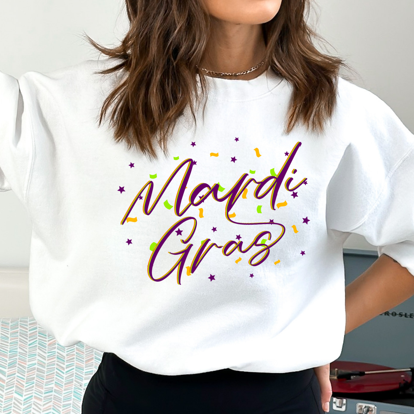 Mardi Gras confetti graphic sweatshirt