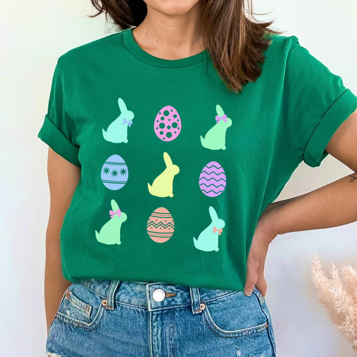 Trendy coquette neon Easter graphic t-shirt