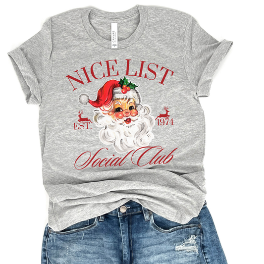 Santa's Nice List social club Christmas t-shirt