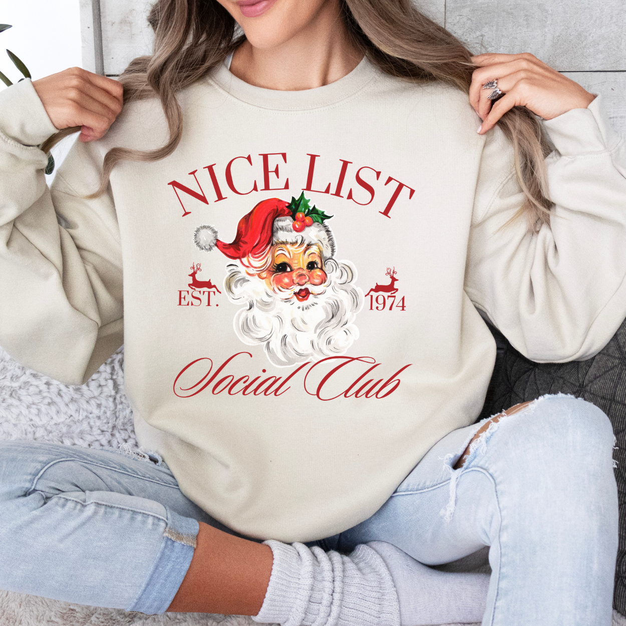 Santa's nice list social club women's sweatshirt