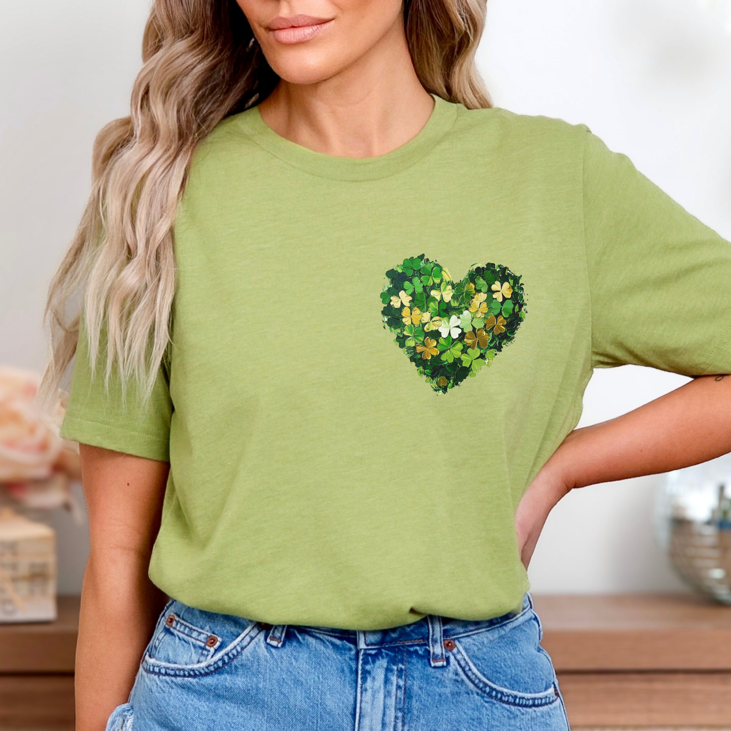 St. Patrick's Day painted heart pocket graphic t-shirt