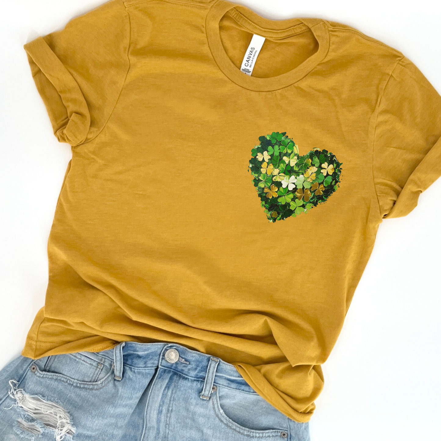 St. Patrick's Day painted heart pocket graphic t-shirt