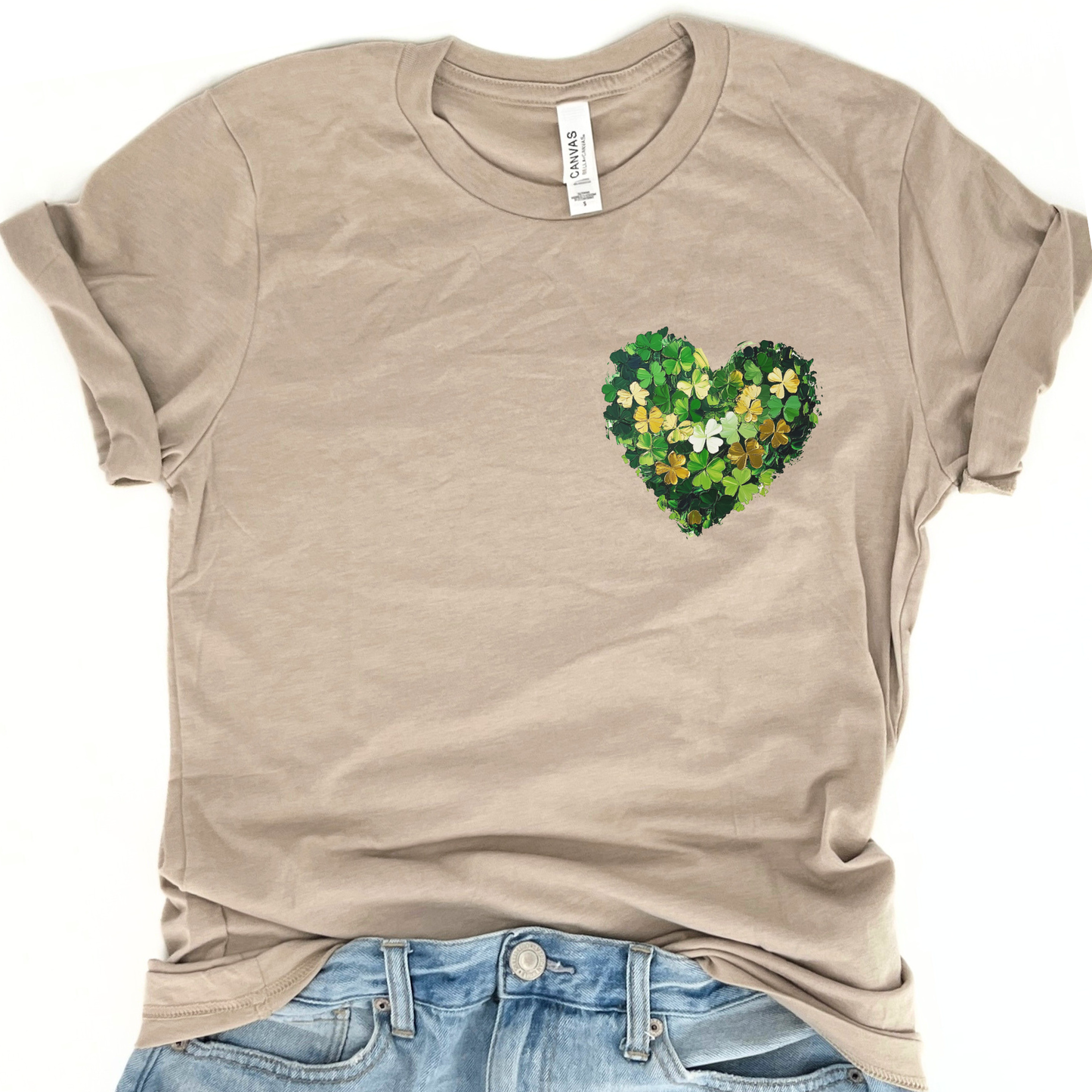 St. Patrick's Day painted heart pocket graphic t-shirt